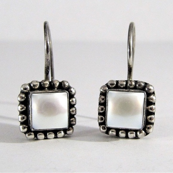 Silpada Sterling Silver and Pearl Button Frame Earrings on French Wire - Picture 2 of 8